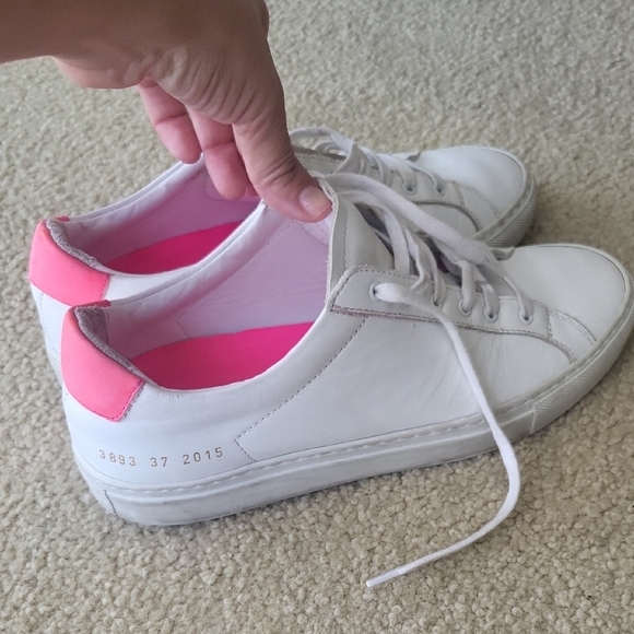 Common Projects Shoes - White Leather Sneakers with Pink Accents